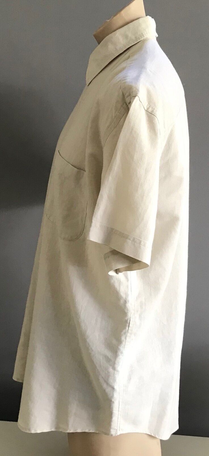 TRENCH Short Sleeve Shirt Beige Linen Cotton Blend Mens Size S M 130cm Chest