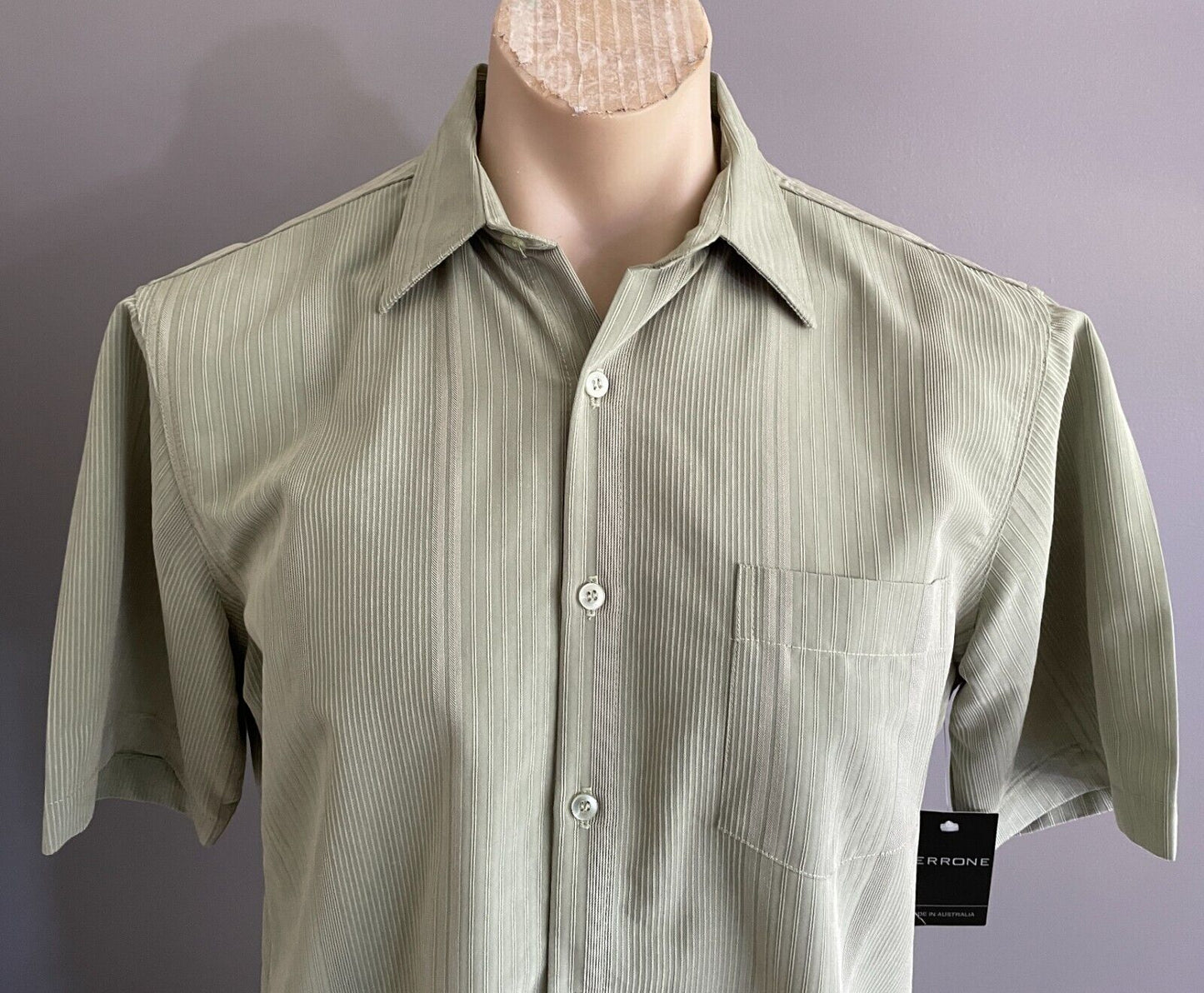 PERRONE Shirt Short Sleeve Light Green Textured Fabric Size S 110 Chest NEW