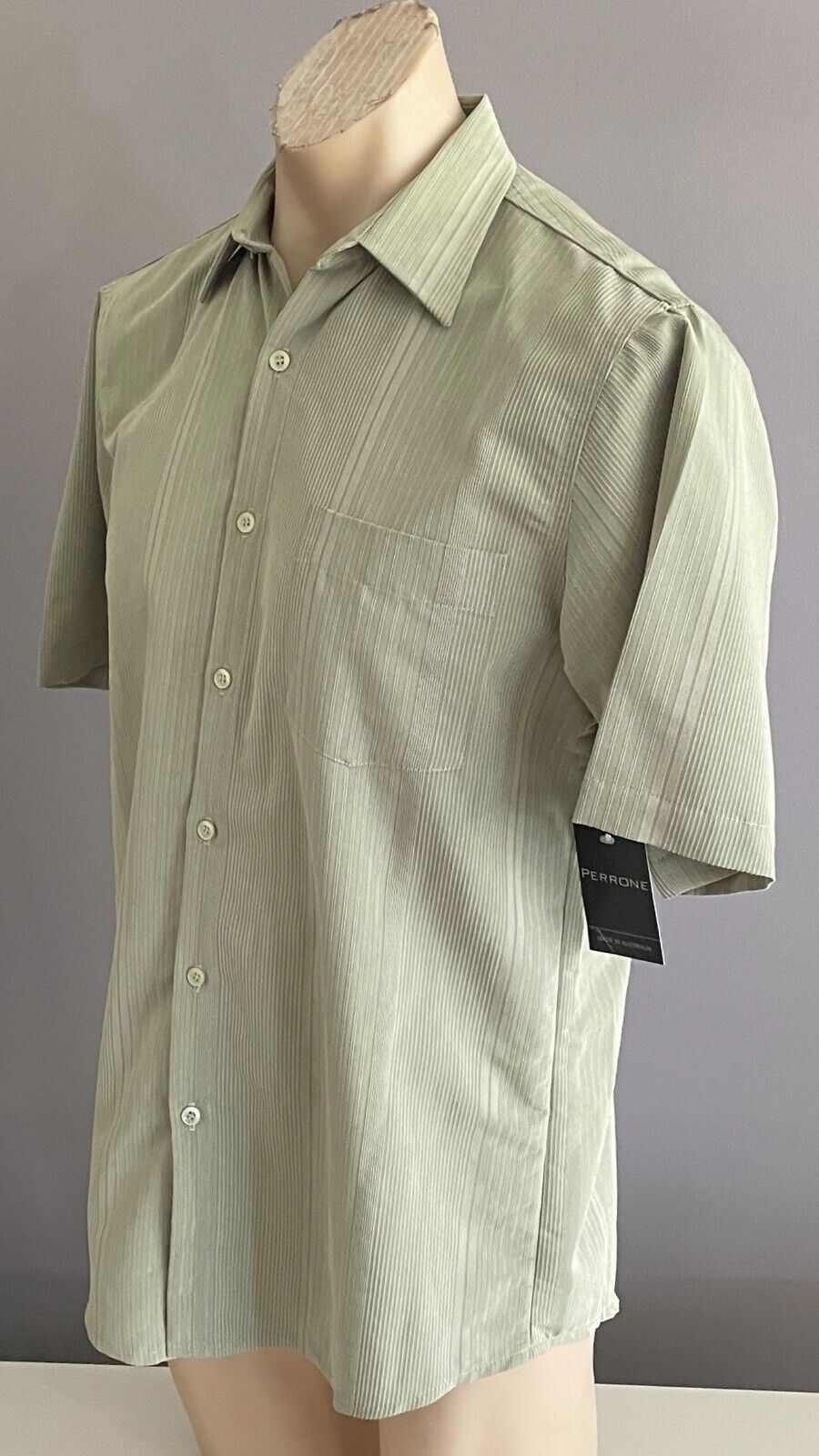 PERRONE Shirt Short Sleeve Light Green Textured Fabric Size S 110 Chest NEW