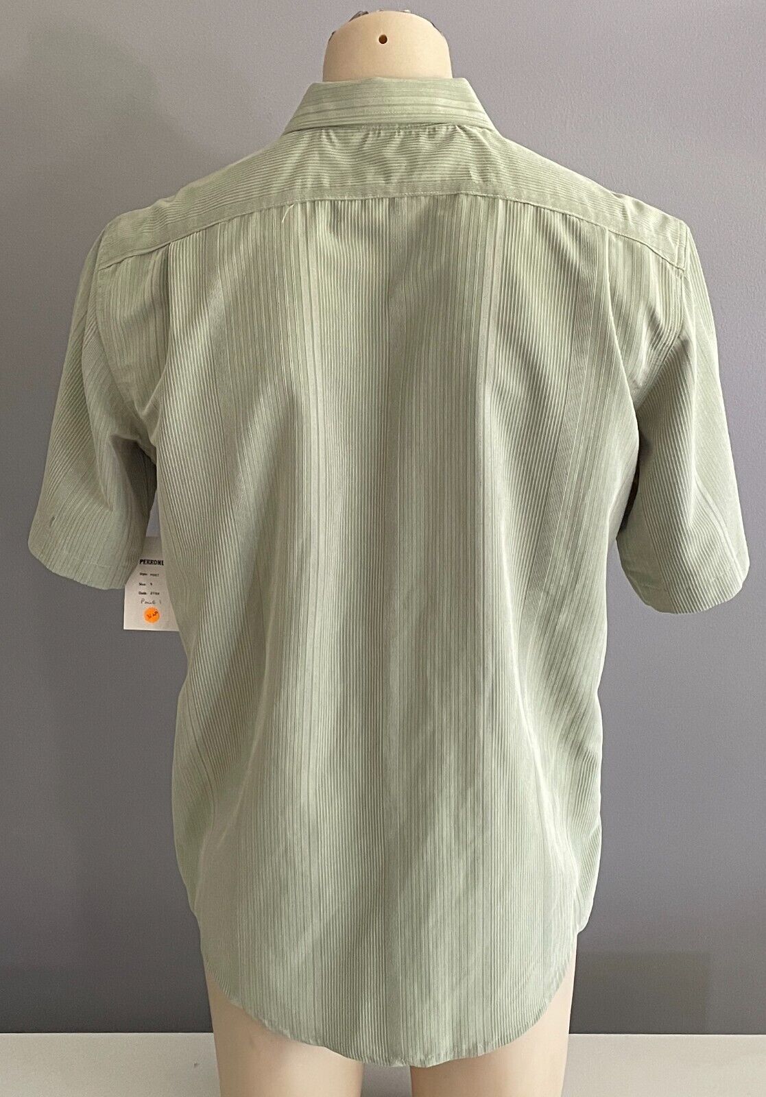 PERRONE Shirt Short Sleeve Light Green Textured Fabric Size S 110 Chest NEW