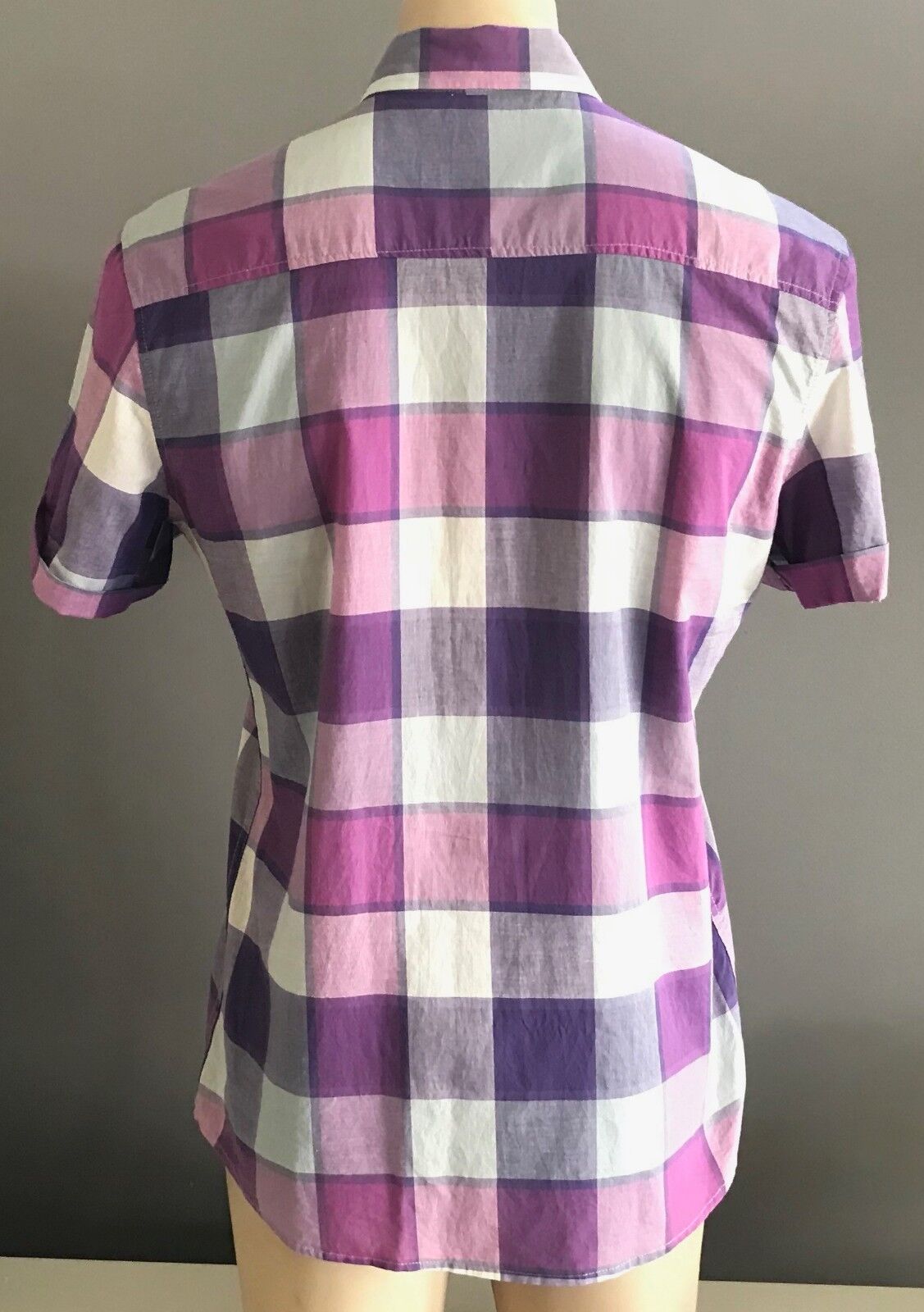 Mens MAXX Short Sleeve Shirt Purple Light Blue White Check Print Size L 102cm
