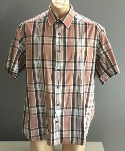 Mens COUNTRY ROAD Short Sleeve Shirt Brown & Blue Check Dressy Casual Size L 42