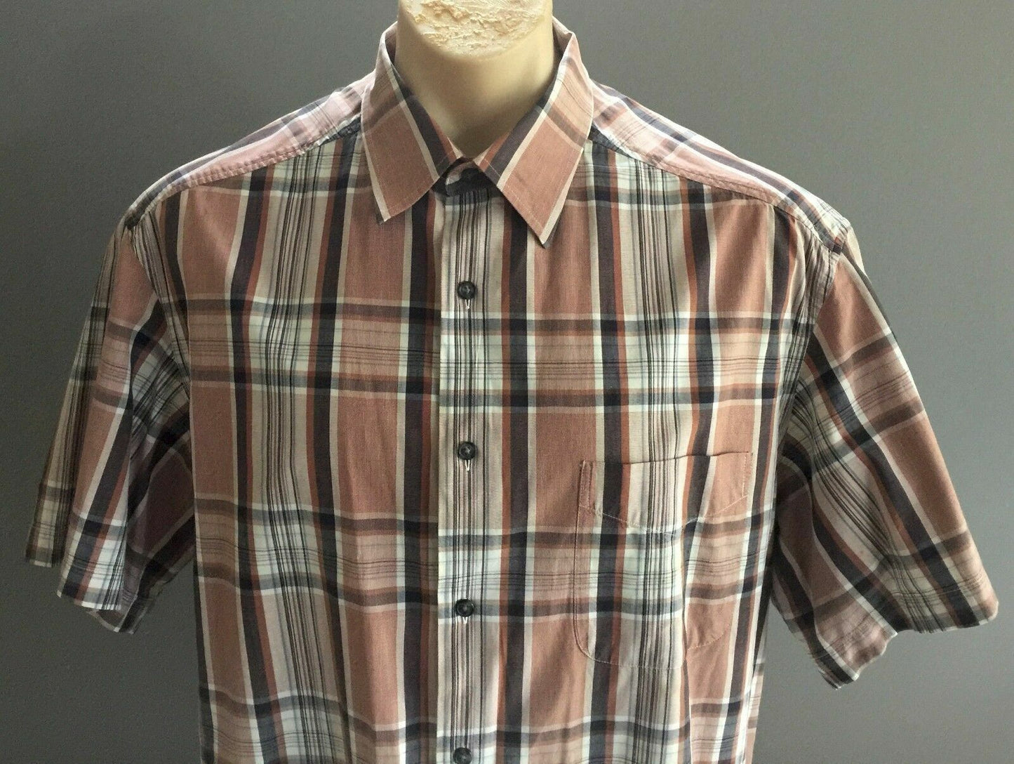 Mens COUNTRY ROAD Short Sleeve Shirt Brown & Blue Check Dressy Casual Size L 42