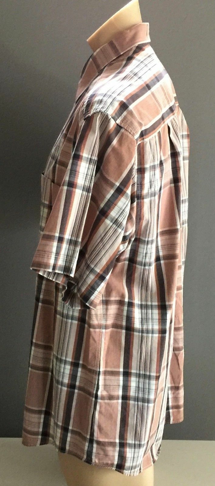 Mens COUNTRY ROAD Short Sleeve Shirt Brown & Blue Check Dressy Casual Size L 42