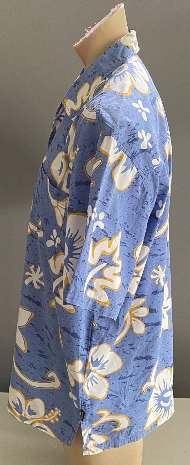 Mens MANGO Hawaiian Shirt Blue Yellow White Tropical Cotton Size L 100cm