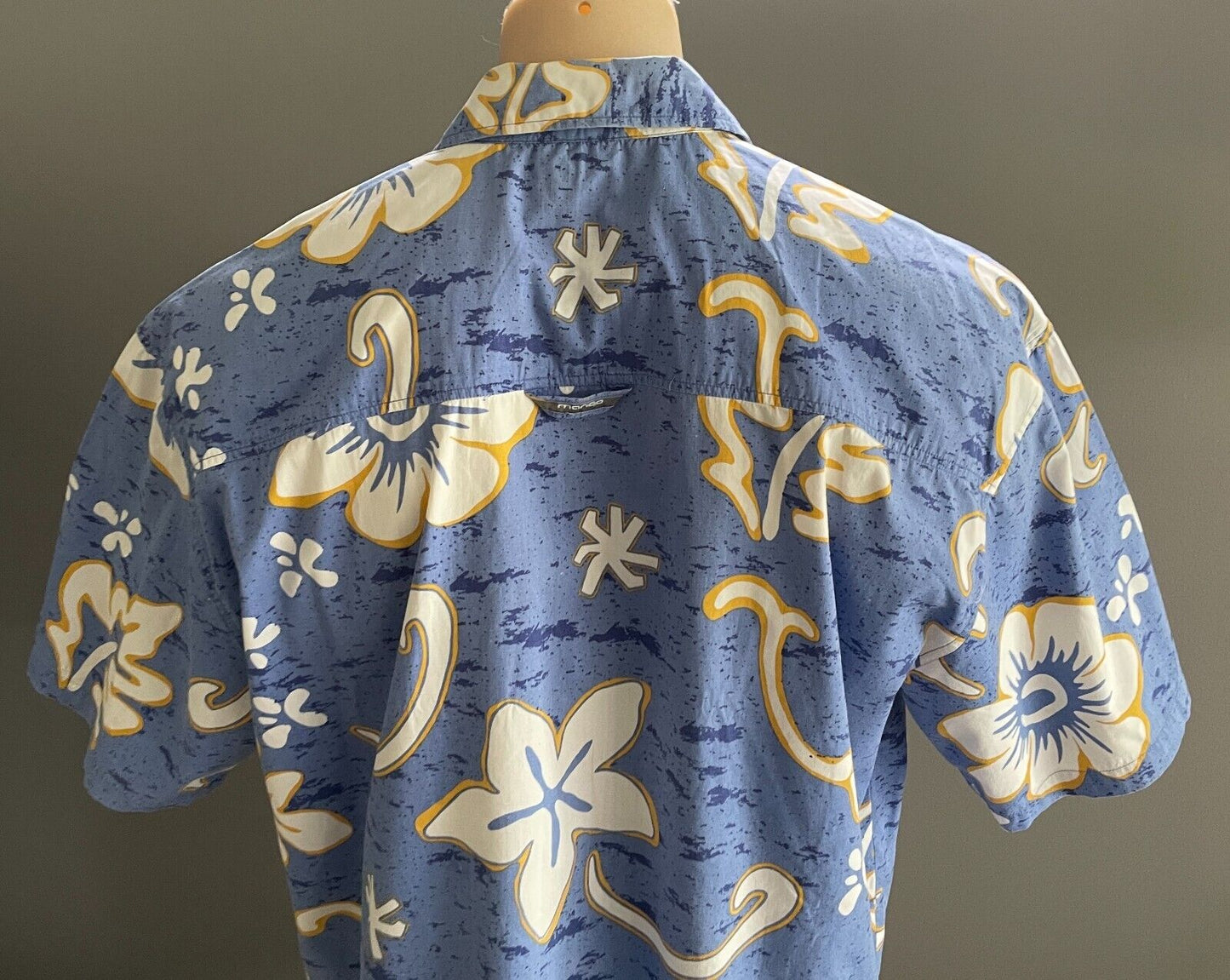 Mens MANGO Hawaiian Shirt Blue Yellow White Tropical Cotton Size L 100cm