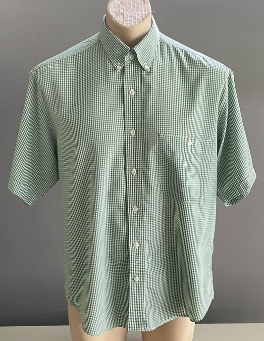 GANTON TOWN & COUNTRY OXFORD BLUES Shirt Green & White Check Mens  Size L 126cm