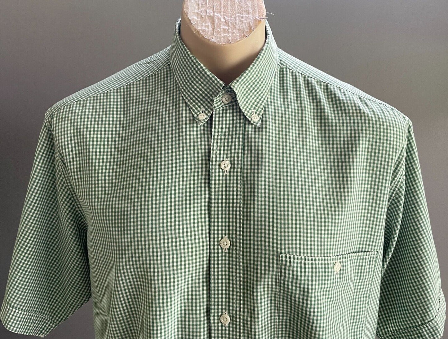 GANTON TOWN & COUNTRY OXFORD BLUES Shirt Green & White Check Mens  Size L 126cm