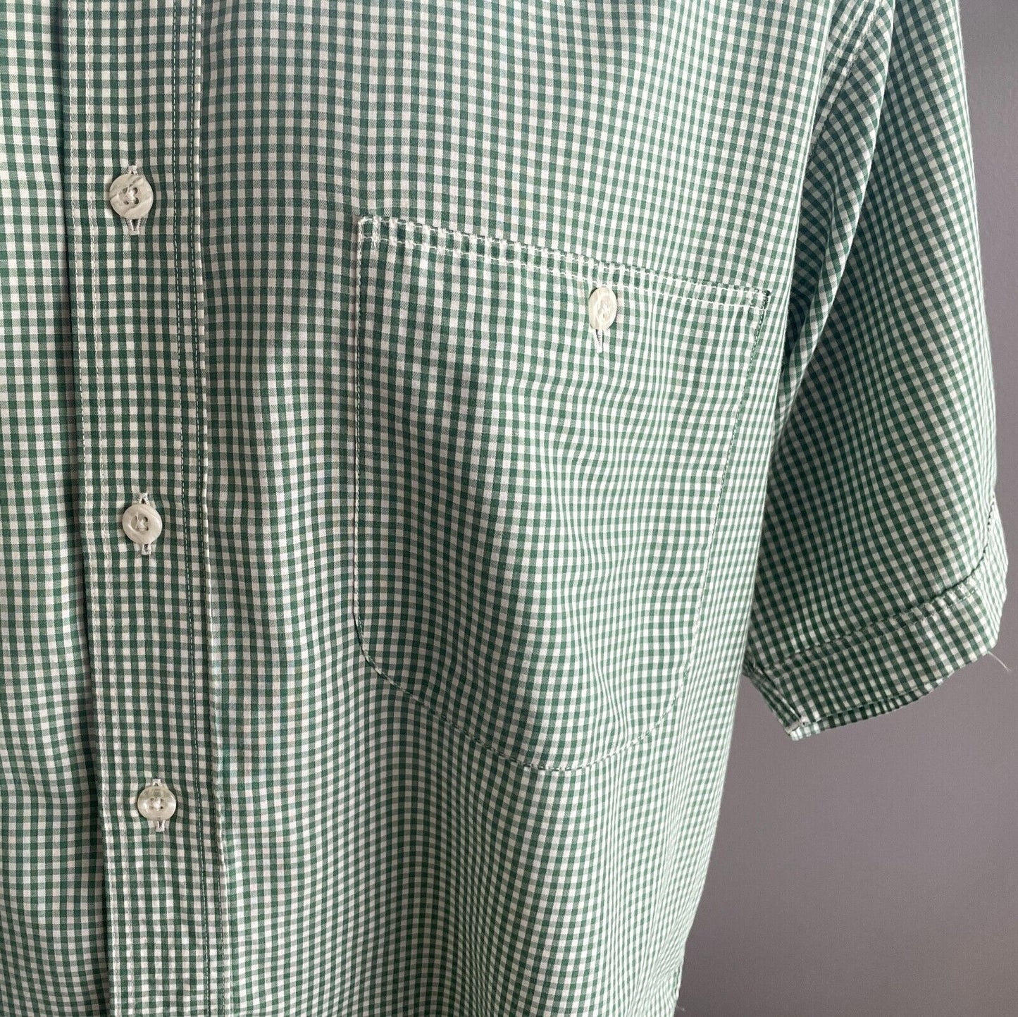 GANTON TOWN & COUNTRY OXFORD BLUES Shirt Green & White Check Mens  Size L 126cm