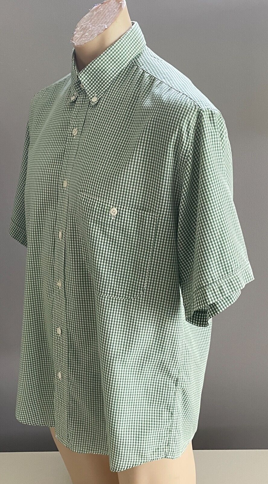GANTON TOWN & COUNTRY OXFORD BLUES Shirt Green & White Check Mens  Size L 126cm