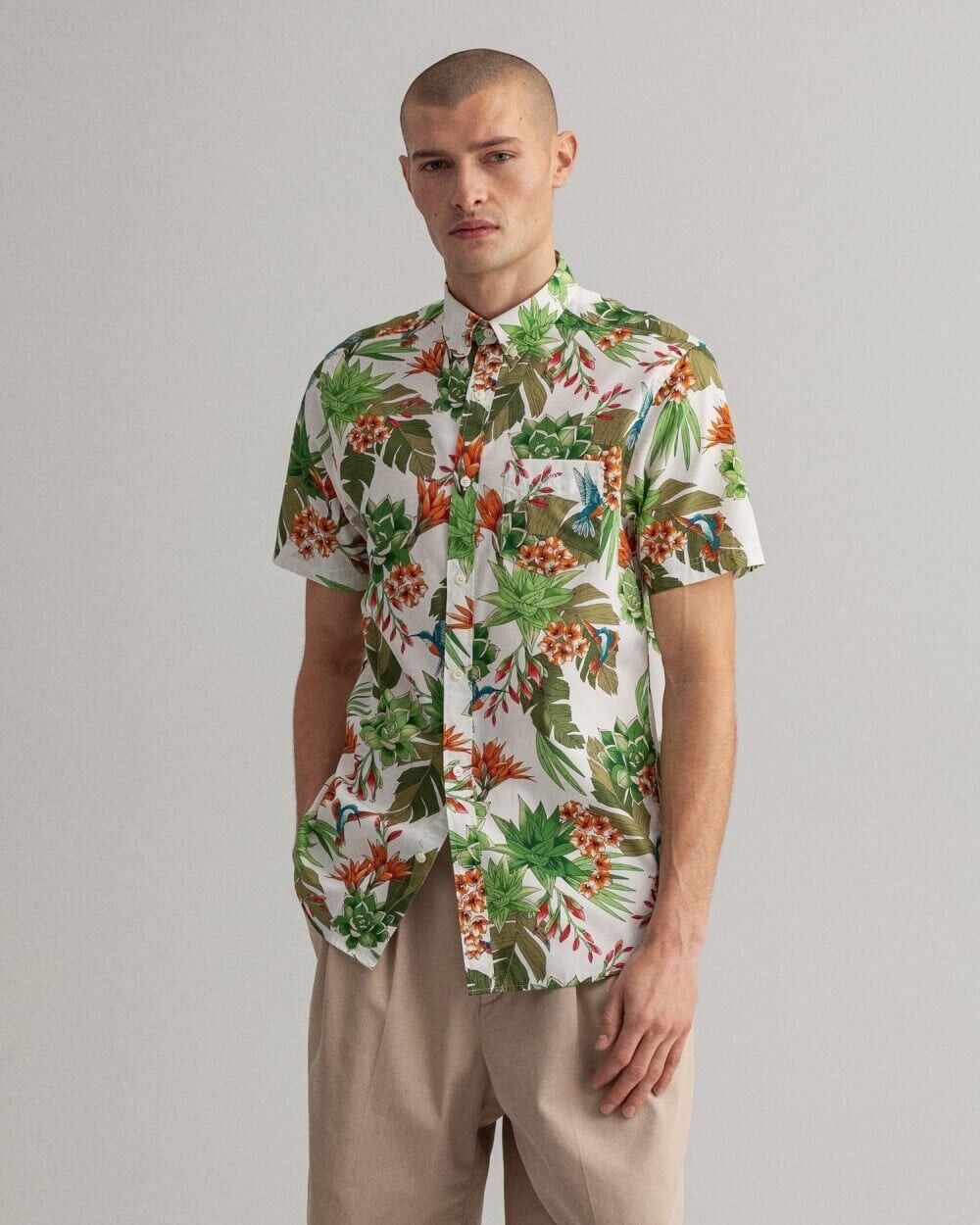 GANT Shirt Short Sleeve Colourful Garden Hummingbird Mens Size L 41 42 Regular