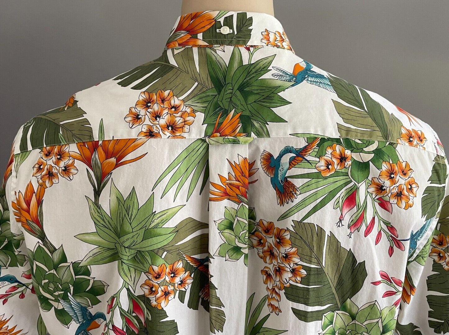 GANT Shirt Short Sleeve Colourful Garden Hummingbird Mens Size L 41 42 Regular