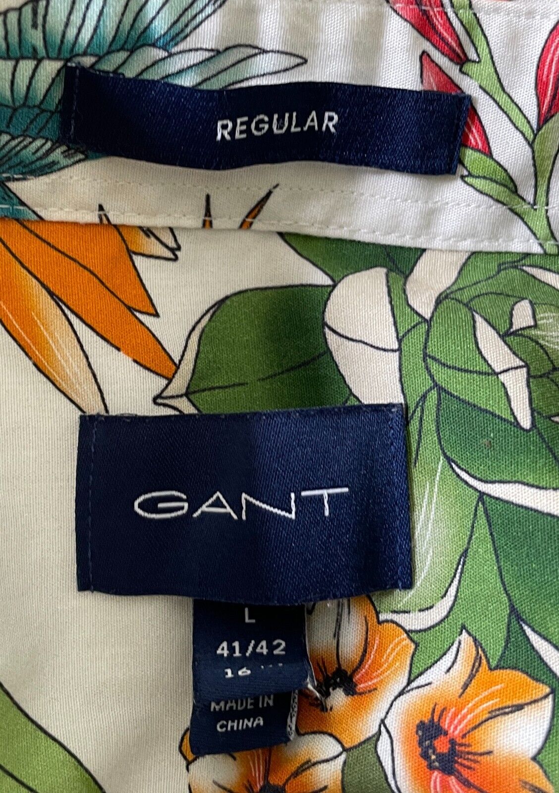 GANT Shirt Short Sleeve Colourful Garden Hummingbird Mens Size L 41 42 Regular