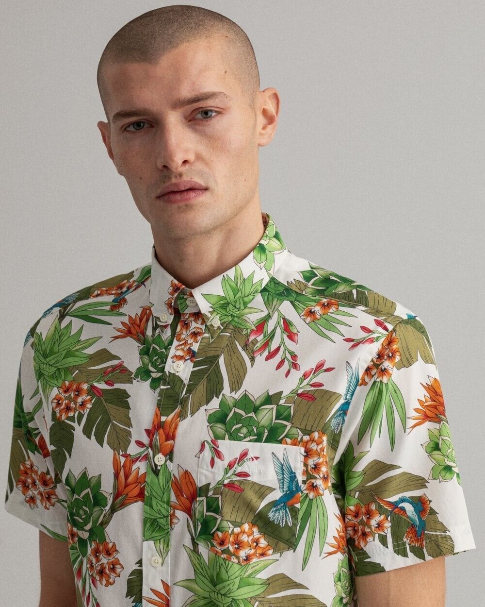 GANT Shirt Short Sleeve Colourful Garden Hummingbird Mens Size L 41 42 Regular