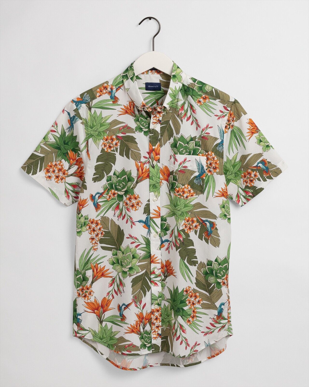 GANT Shirt Short Sleeve Colourful Garden Hummingbird Mens Size L 41 42 Regular