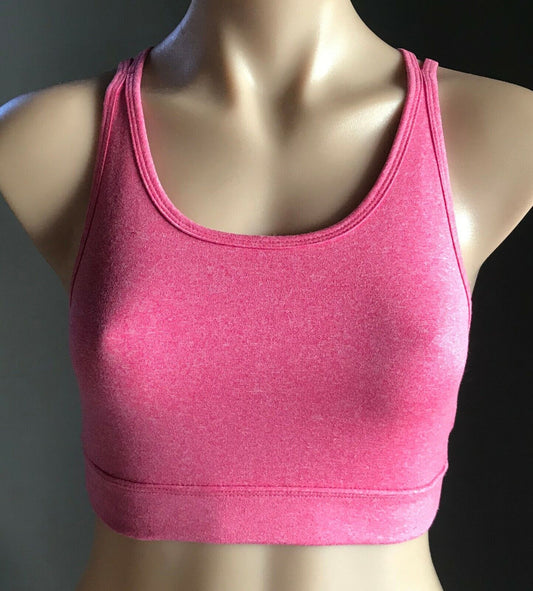 ACTIVE & CO Crop Top Pink Marl Sports Bra Strappy Back Medium Support Gym 10 NEW