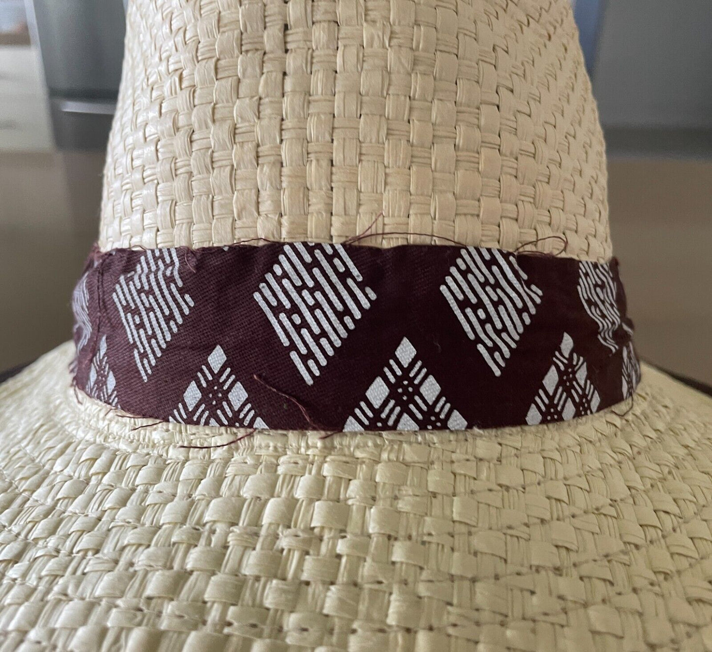 Fedora Hat Raffia Natural Trilby Size S M 57cm Brown White Trim Palm Beach