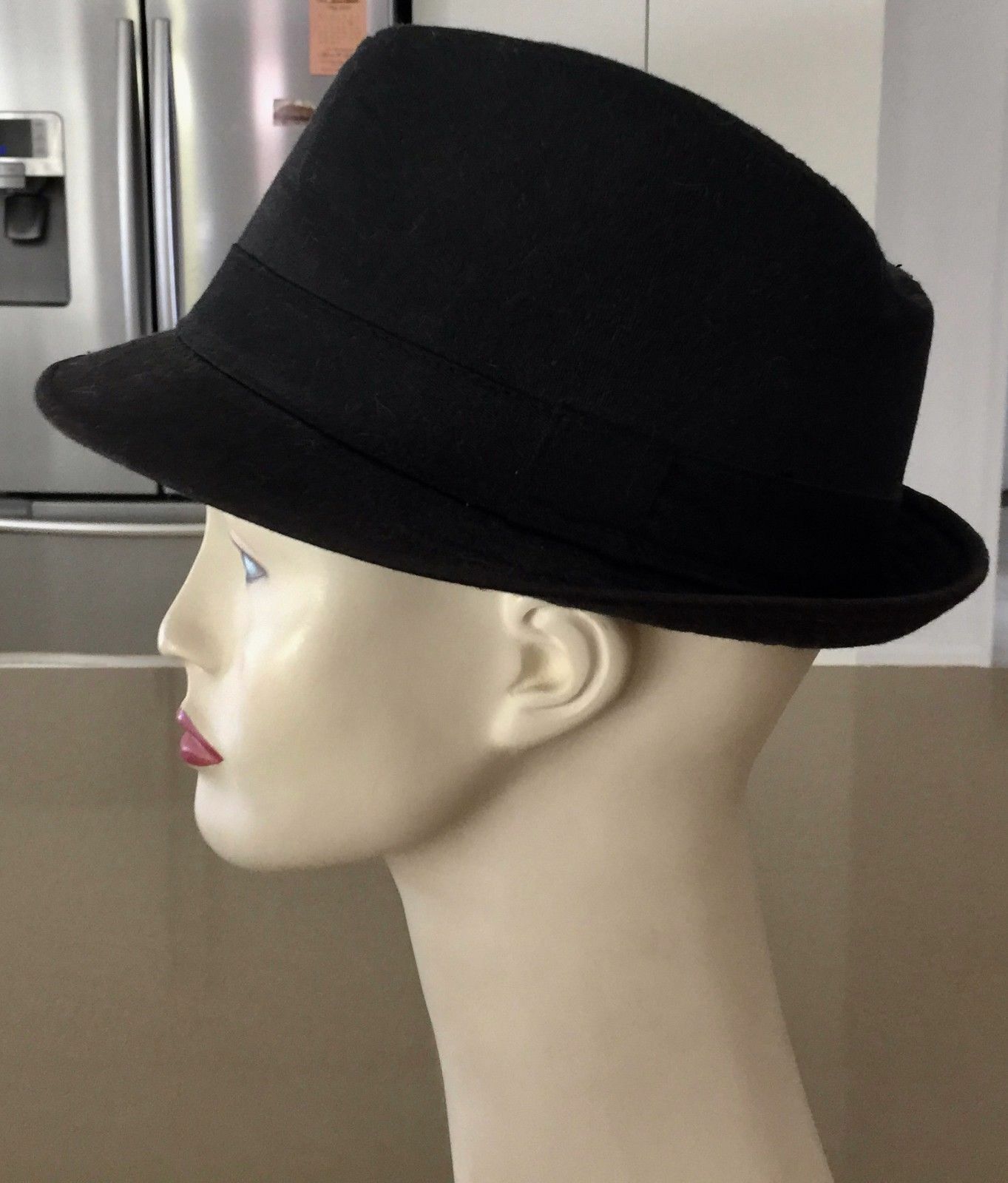 Black TRILBY Style Hat Size M - 58cm Headwear Hipster Brim Unisex