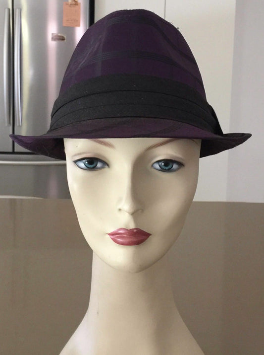 TRILBY STYLE HAT Purple & Black Check Size L To Fit 58cm Headwear Hipster Retro