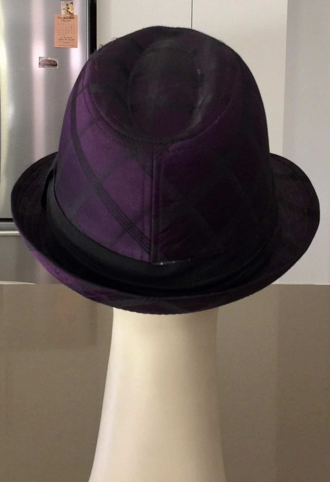 TRILBY STYLE HAT Purple & Black Check Size L To Fit 58cm Headwear Hipster Retro