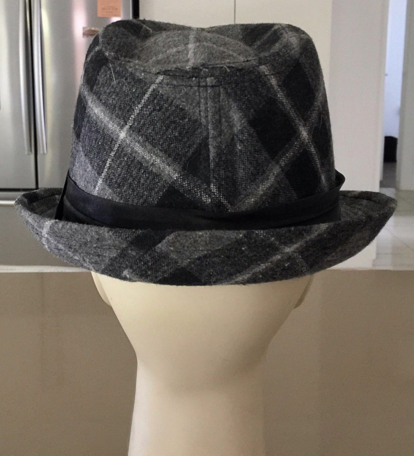TRILBY Hat Style Grey & Black Checked Hat Size To Fit S M - 56cm Hipster Unisex