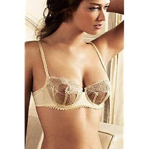SIMONE PERELE "Adelaide"  Bra 10B Underwire Lace Bra Cream Demi Satin Frill 10 B