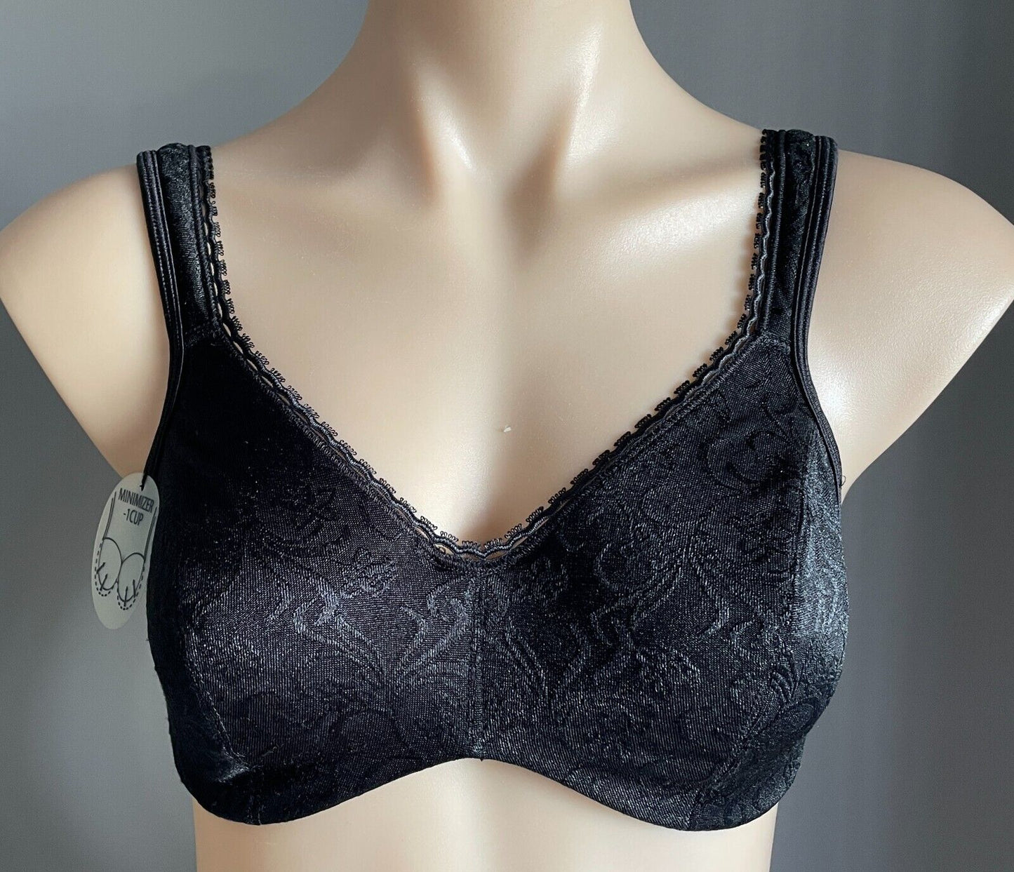 Bra 10D Black Jacquard Fabric Decorative Trim Minimiser Underwire Size 10 D NEW