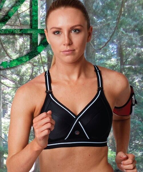 SIXTY4 Black and White Trim "Freedom" Wire Free Adjust Sports Bra Size 8 C 10