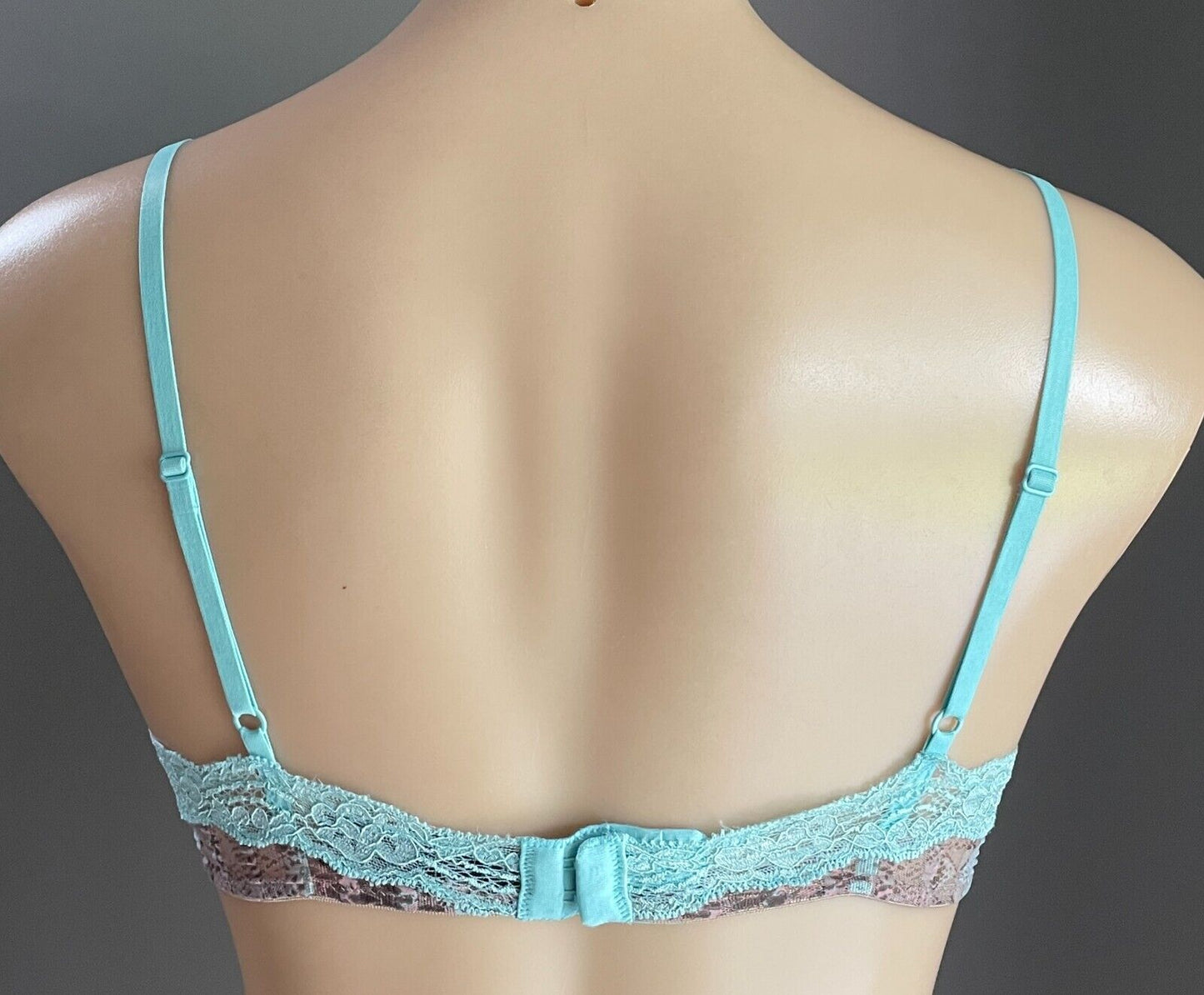 ELLE MACPHERSON Bra 12C Brown & Dusty Rose Print w Blue Lace Trim Underwire 12 C