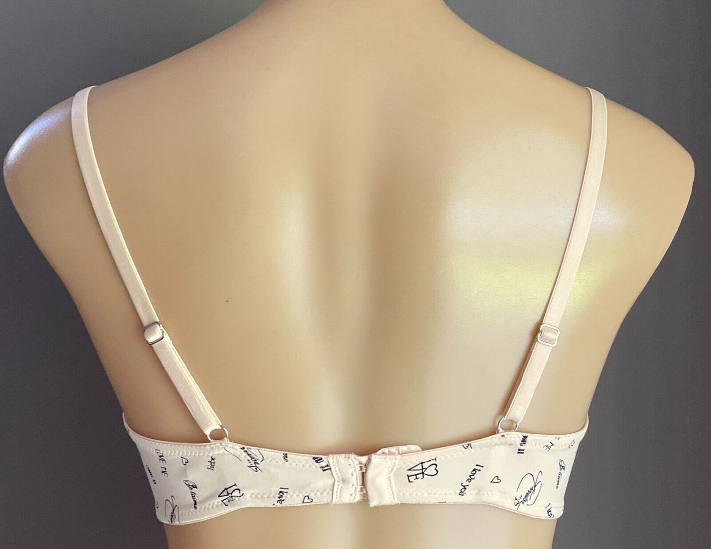 ANNALISE Bra 12DD Underwire "Love" Print Beige Black Lace Trim Ladies Size 12 DD