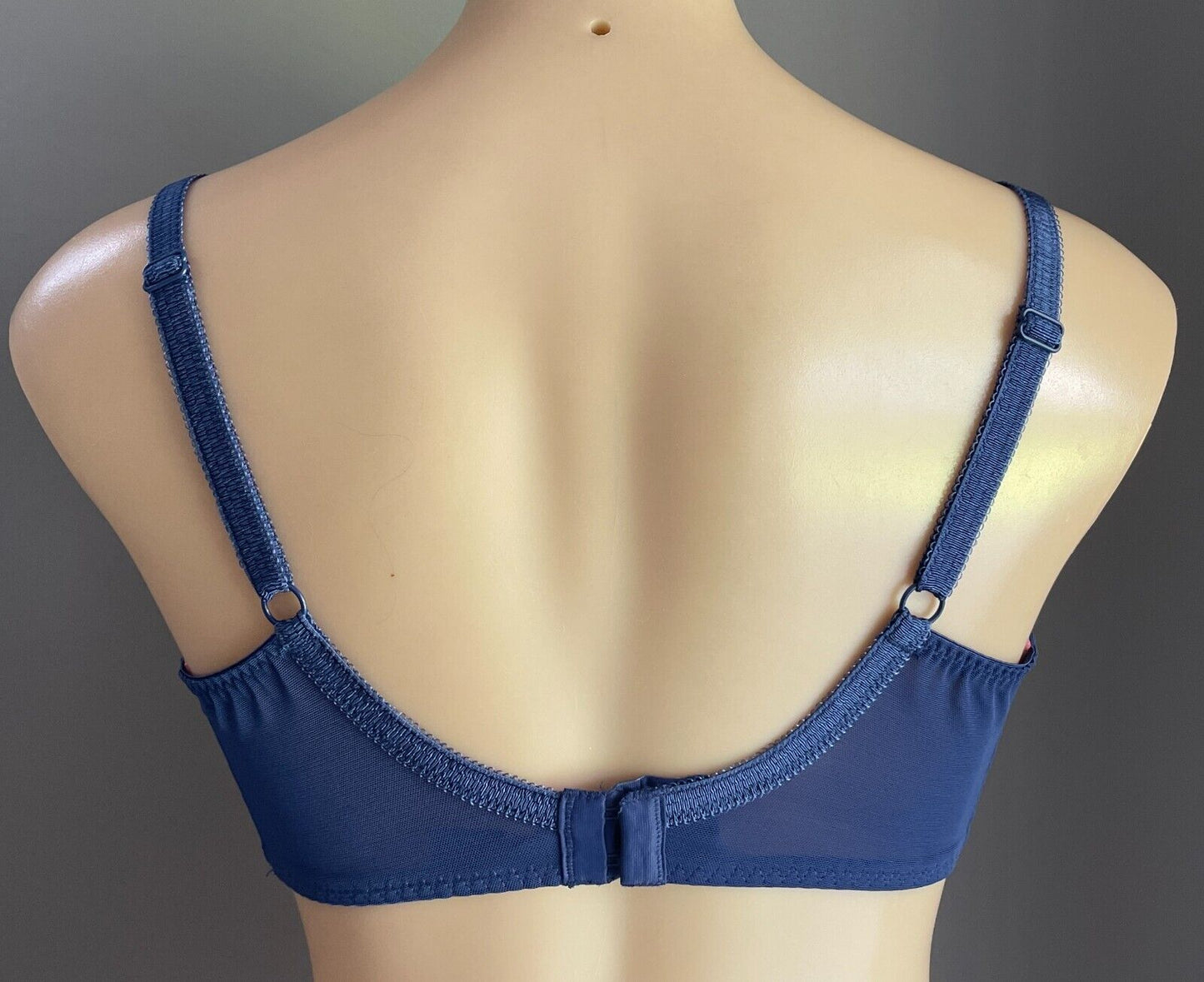 GEORGE Bra 34E Blue Lace Coral Red Lined Underwire Adjustable Strap Size 34 E 12