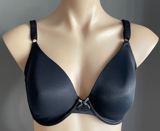 MAIDENFORM Bra 12DD Black Moulded Cup Lace Trim Adjust Strap Underwire 34 DD 12