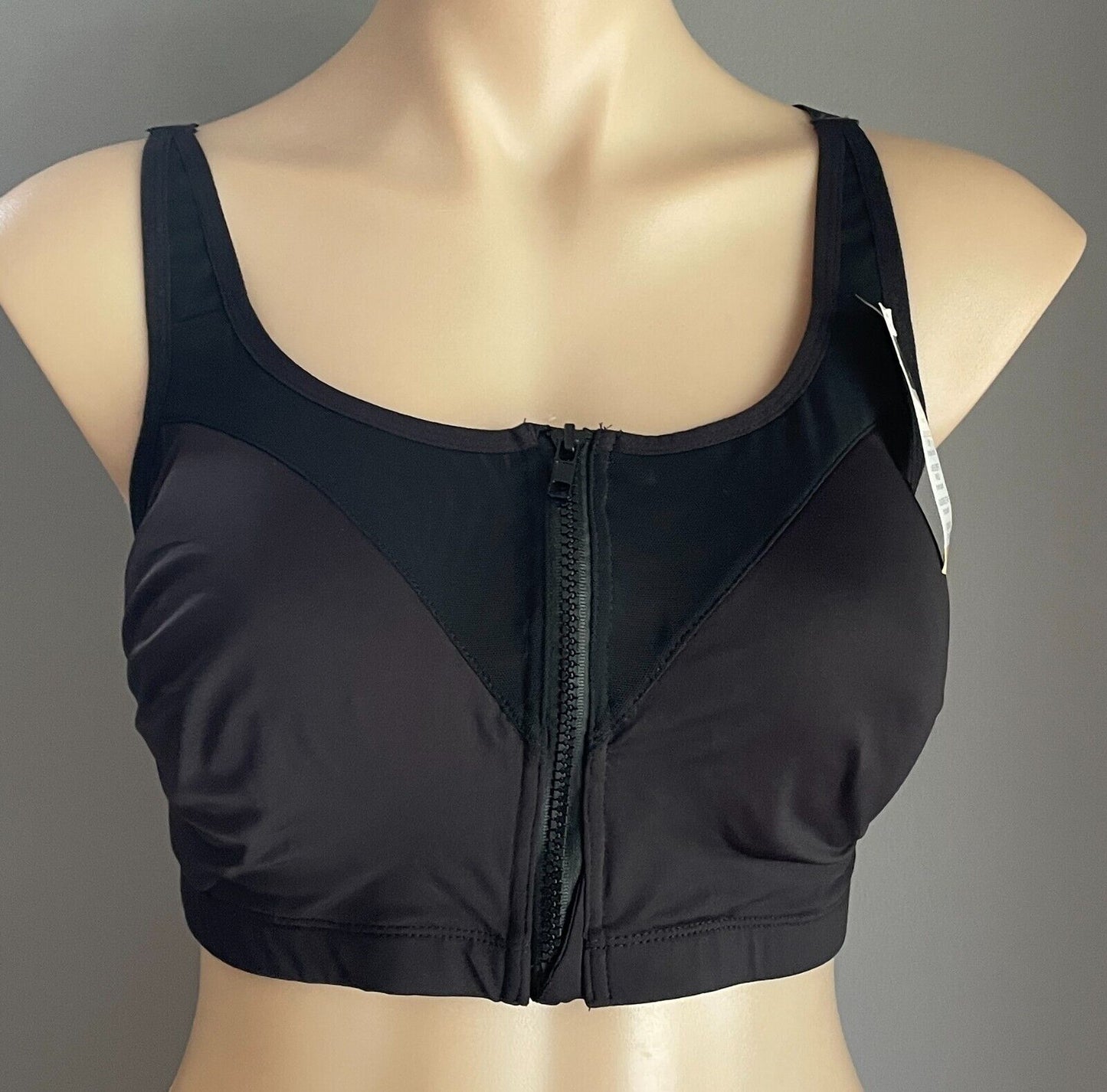 ELITE Crop Top Black Zip Front Racer Back Adjust High Impact Bra Size L 12 NEW