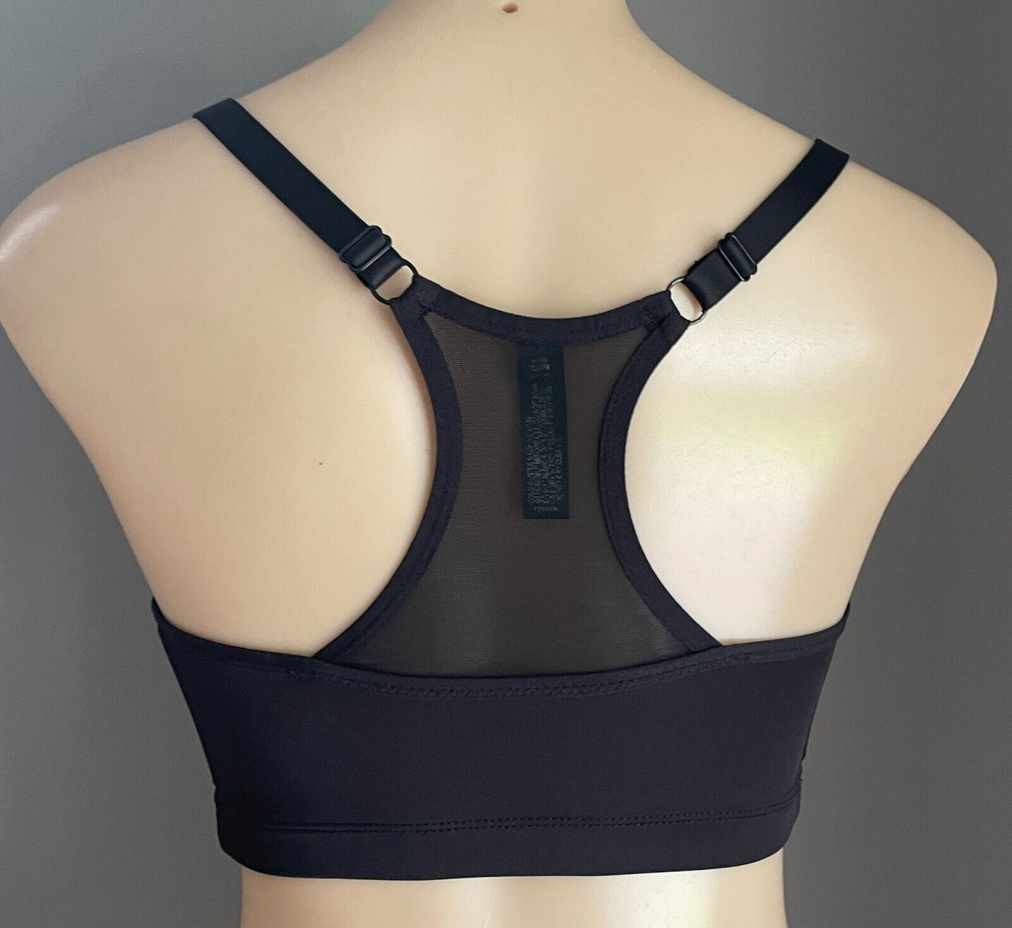 ELITE Crop Top Black Zip Front Racer Back Adjust High Impact Bra Size L 12 NEW