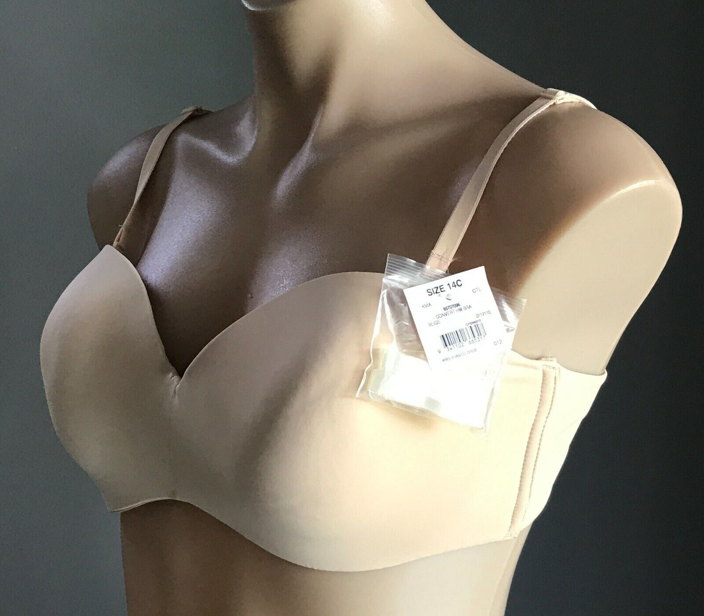 KMART Bra 14C Underwire Bra Beige Convertible Smooth Clear Straps K Mart NEW 14