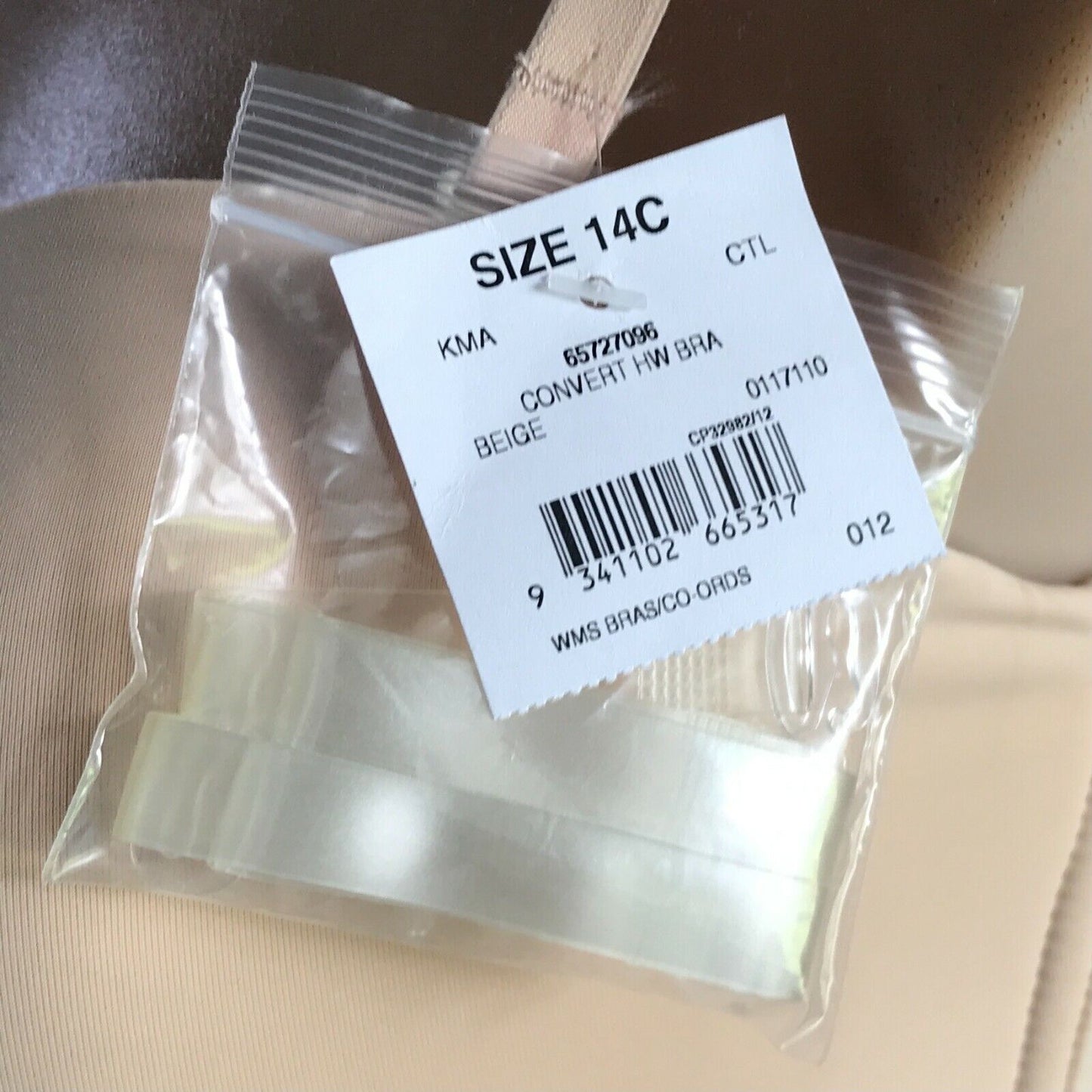 KMART Bra 14C Underwire Bra Beige Convertible Smooth Clear Straps K Mart NEW 14