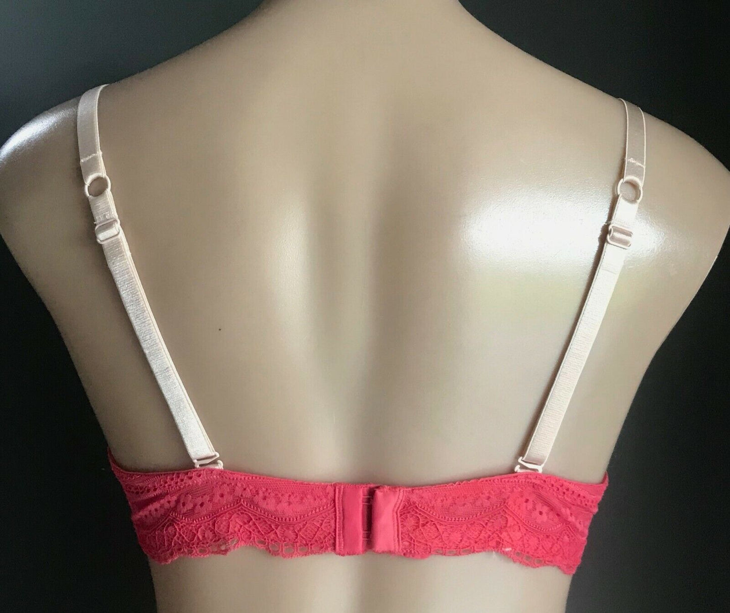 LOVEABLE Bra 14C Underwire Bra Coral Lace & White Ruffle Trim Push Up Boost 14 C