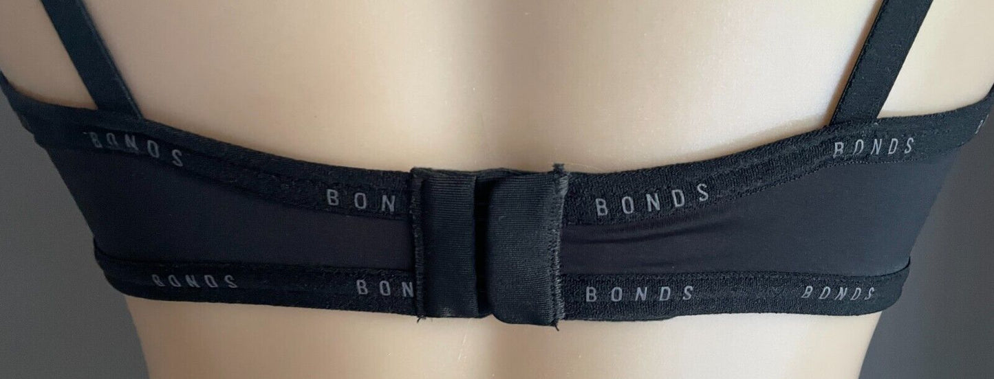 BONDS Bra 14C Black Underwire T-Shirt Logo Band Adjustable Straps Size 14 C
