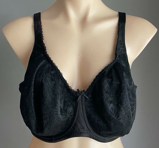 FORMFIT Triumph Bra 20DD Underwire Black Jacquard Print Delicate Minimiser 20 DD