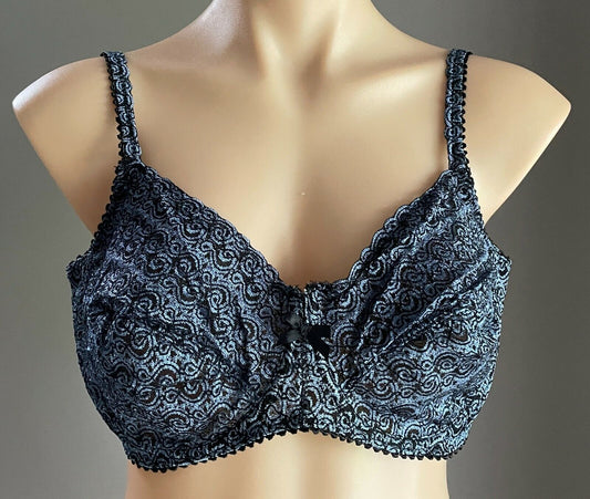 INTIMO Bra 38D Underwire Blue & Black Lace Bra Adjustable Straps Ladies 38 D 16D