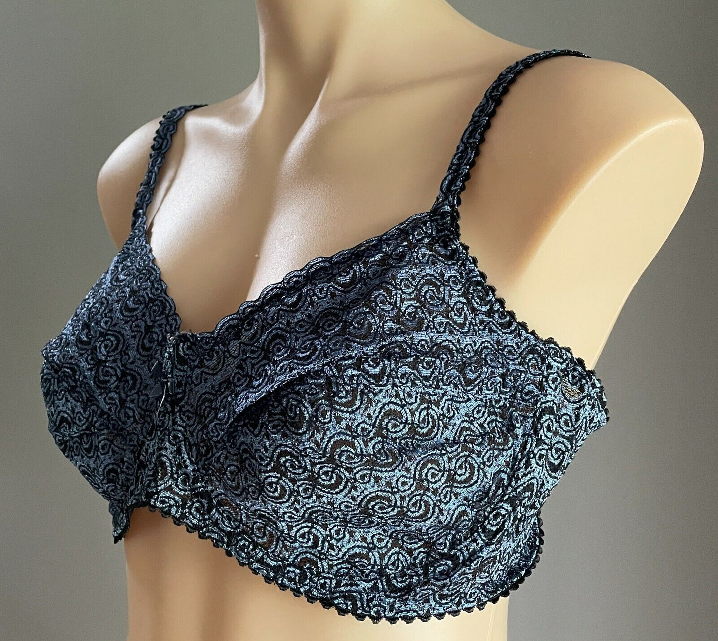 INTIMO Bra 38D Underwire Blue & Black Lace Bra Adjustable Straps Ladies 38 D 16D