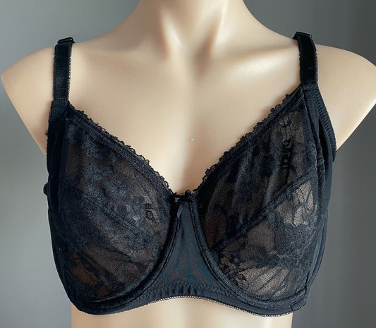 KMART Bra 20D Black Floral Lace Underwire Ladies Plus Size 20 D K Mart