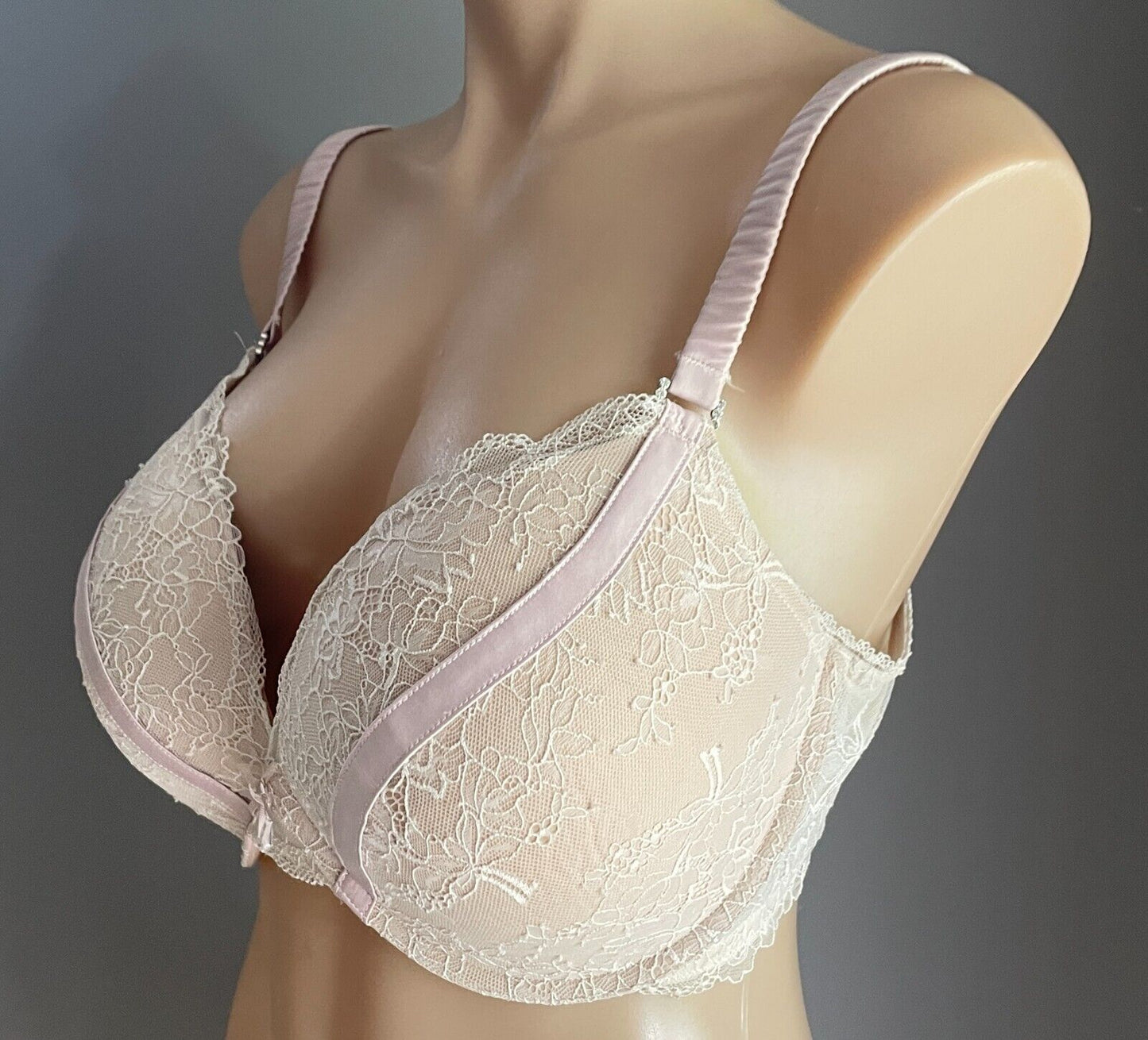 PLEASURE STATE VIP Bra 16E Beige & Blush Pink Plunge Underwire Moulded Cup 16 E