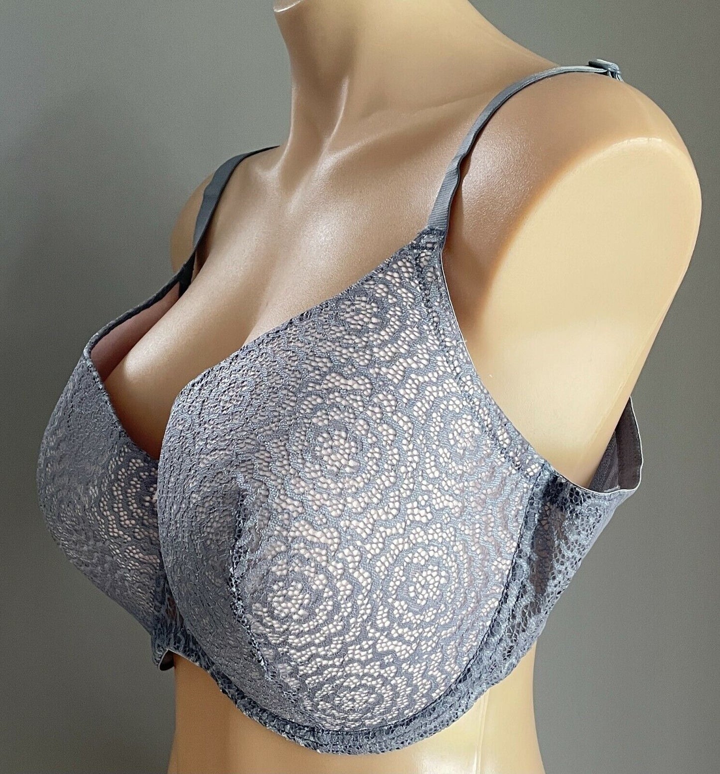 Bra 20E Grey Lace & Blush Pink Underwire Adjustable Ladies Plus Size 20 E NEW