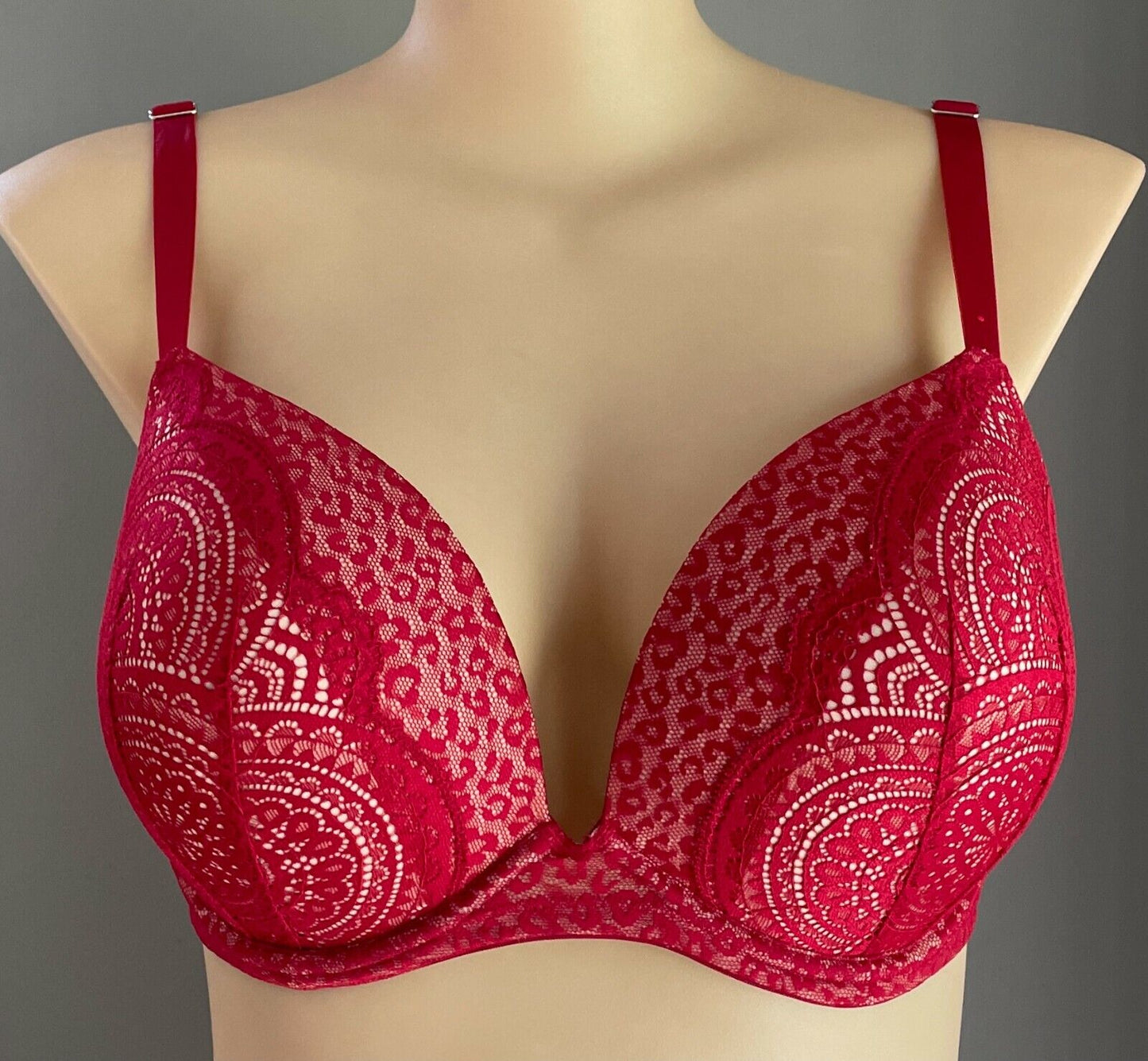 CITY CHIC "Tatiana" Bra 18DD Underwire Bra Berry Red Push Up Lace Trim 18 DD NEW