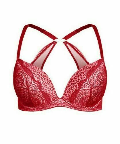 CITY CHIC "Tatiana" Bra 18DD Underwire Bra Berry Red Push Up Lace Trim 18 DD NEW