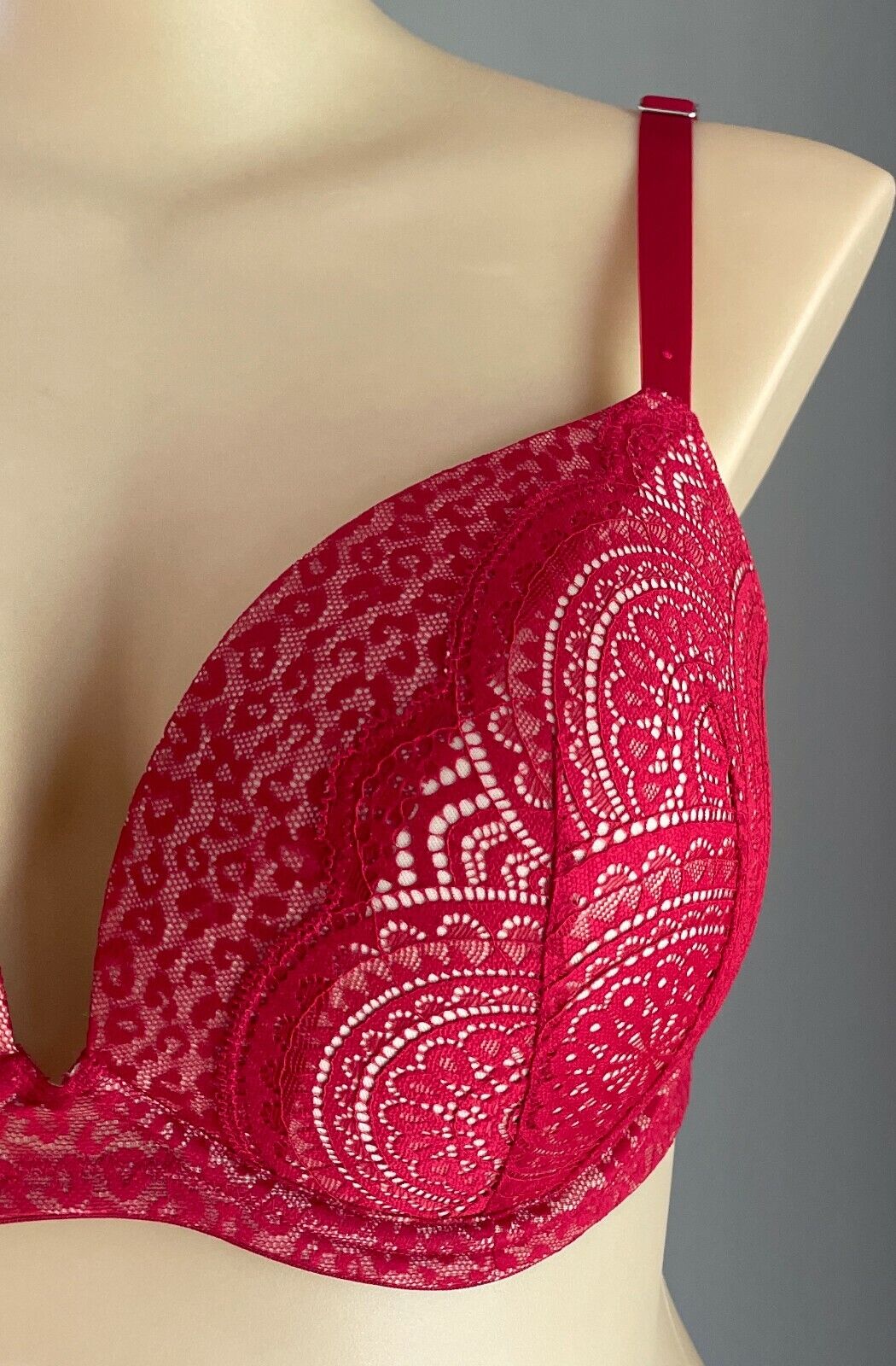 CITY CHIC "Tatiana" Bra 18DD Underwire Bra Berry Red Push Up Lace Trim 18 DD NEW