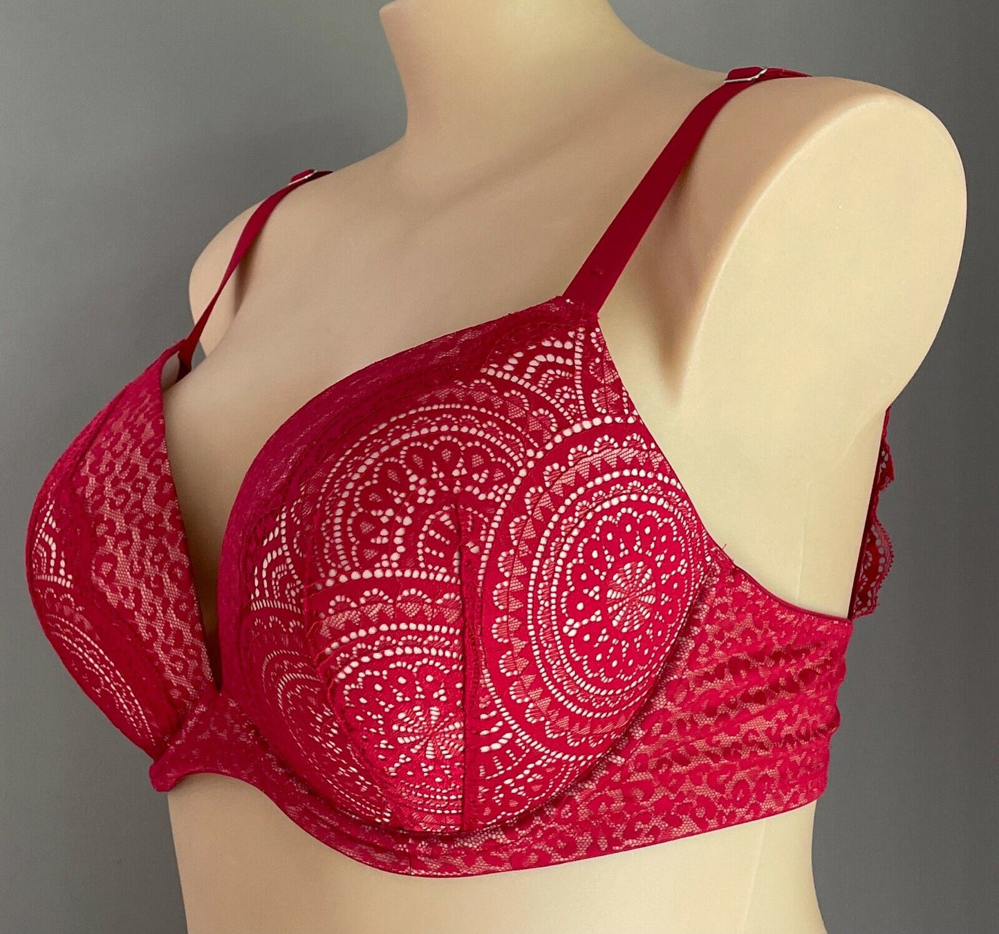 CITY CHIC "Tatiana" Bra 18DD Underwire Bra Berry Red Push Up Lace Trim 18 DD NEW