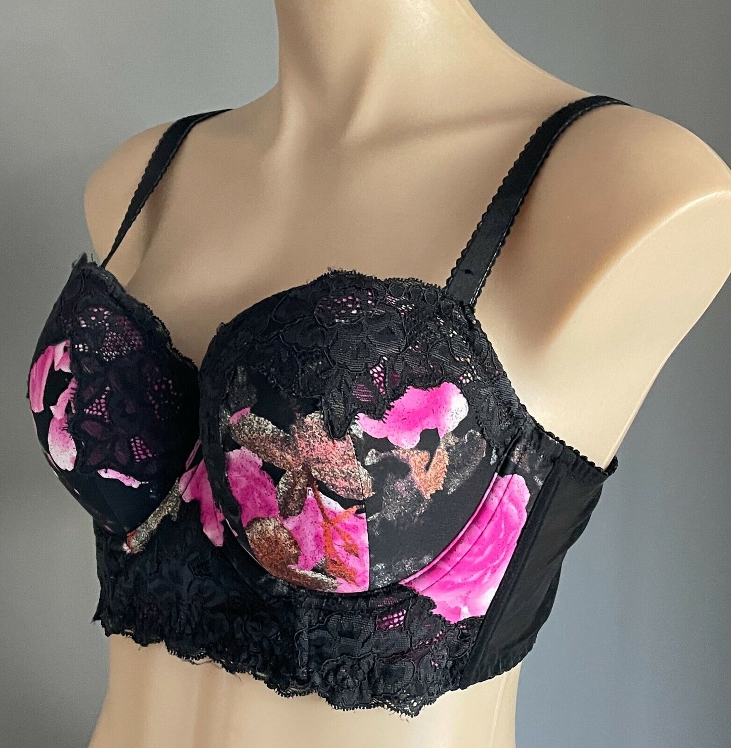 CITY CHIC Bra 18B Underwire Black Floral Print Lace Trim Balconette 18 B NEW