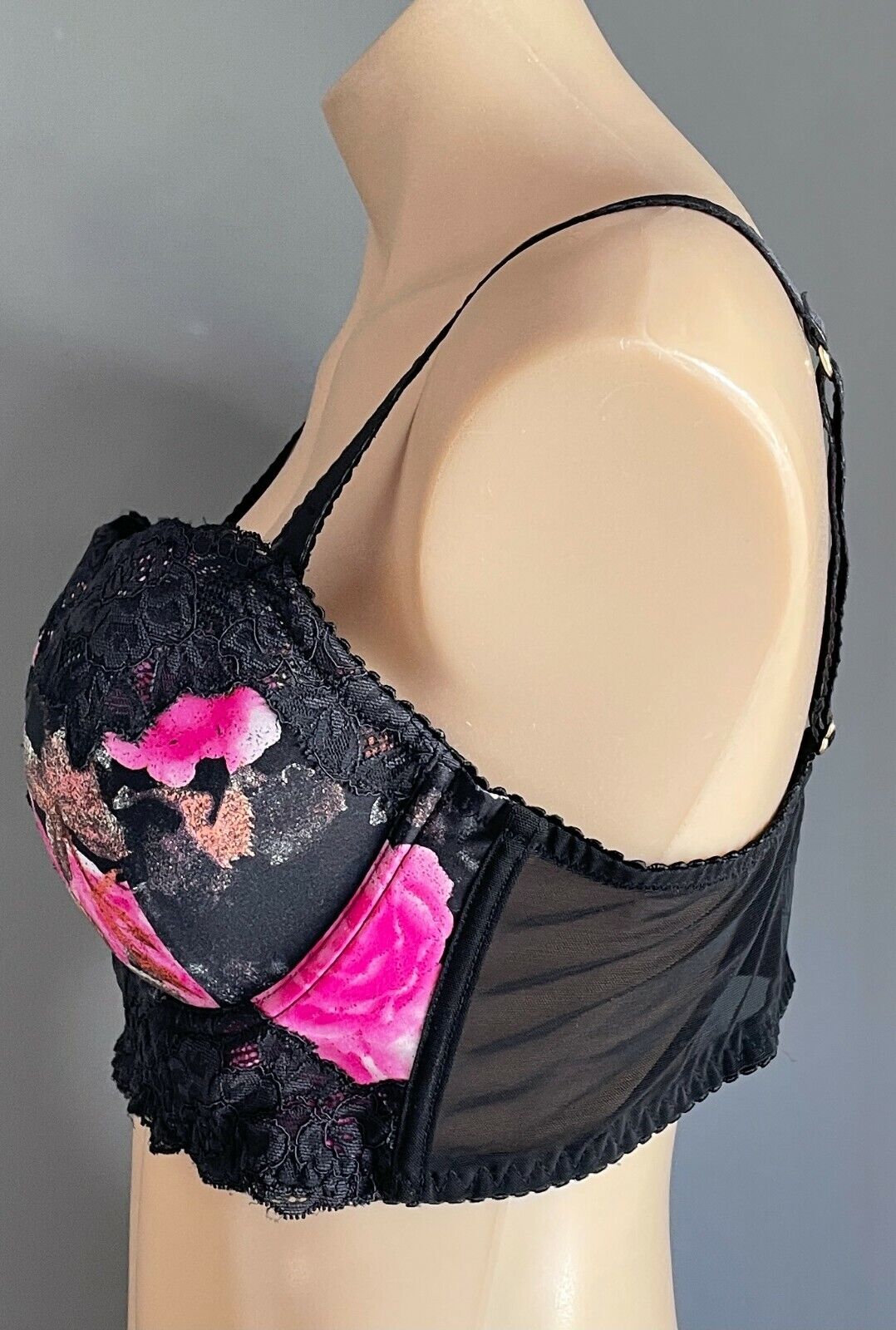 CITY CHIC Bra 18B Underwire Black Floral Print Lace Trim Balconette 18 B NEW